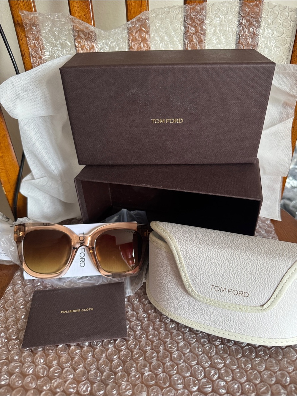 Tom Ford Women's Beige Frame Sunglasses with Brown Gradient Lenses - Picture 2 of 8